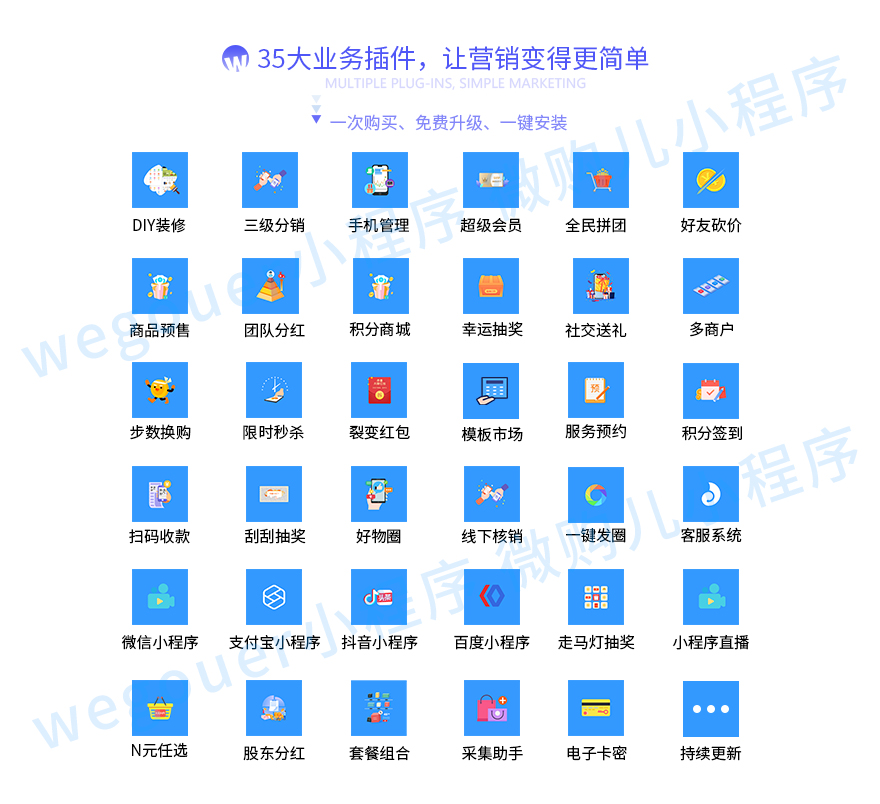 小程序, 电商/零售, 电商, 超市, 零售, 多门店, 多商户, O2O, 拼团, 扫码买单