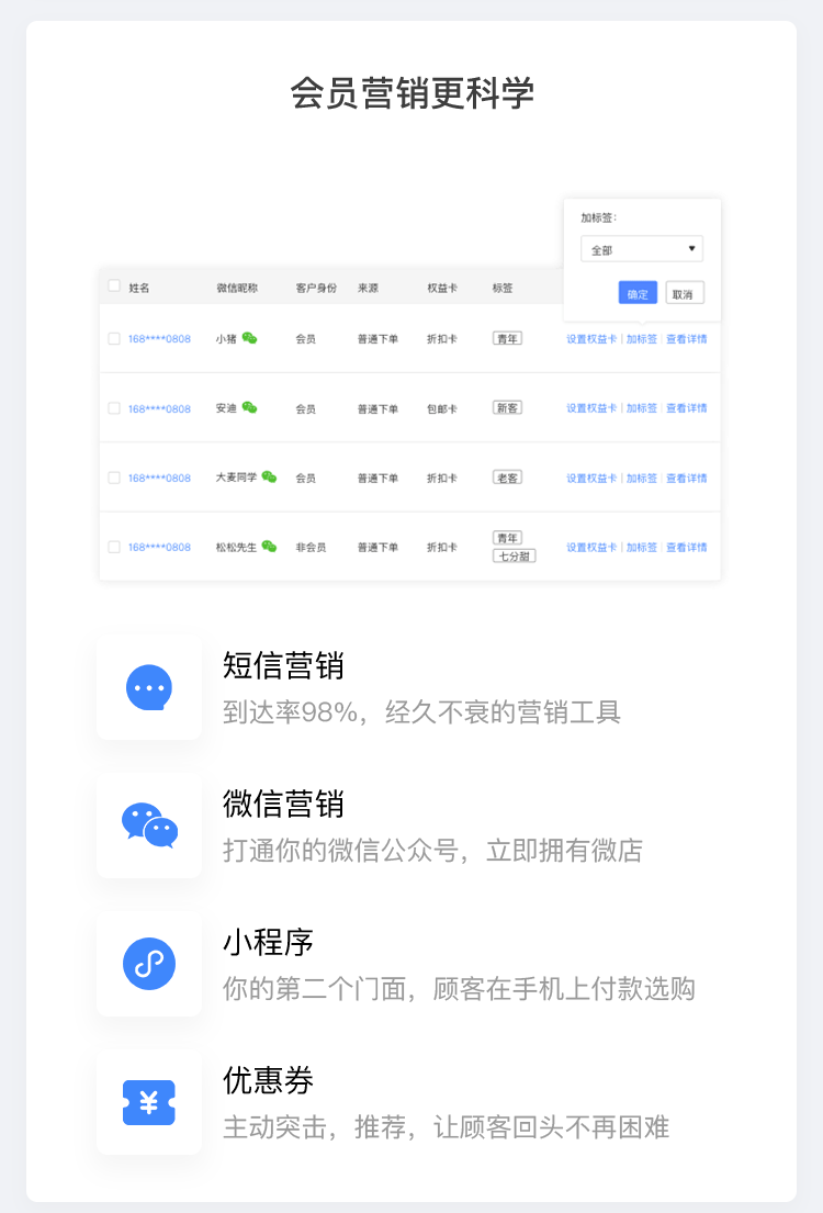 小程序, 电商/零售, 零售, 多门店, 扫码买单, 小程序商城, 云开发