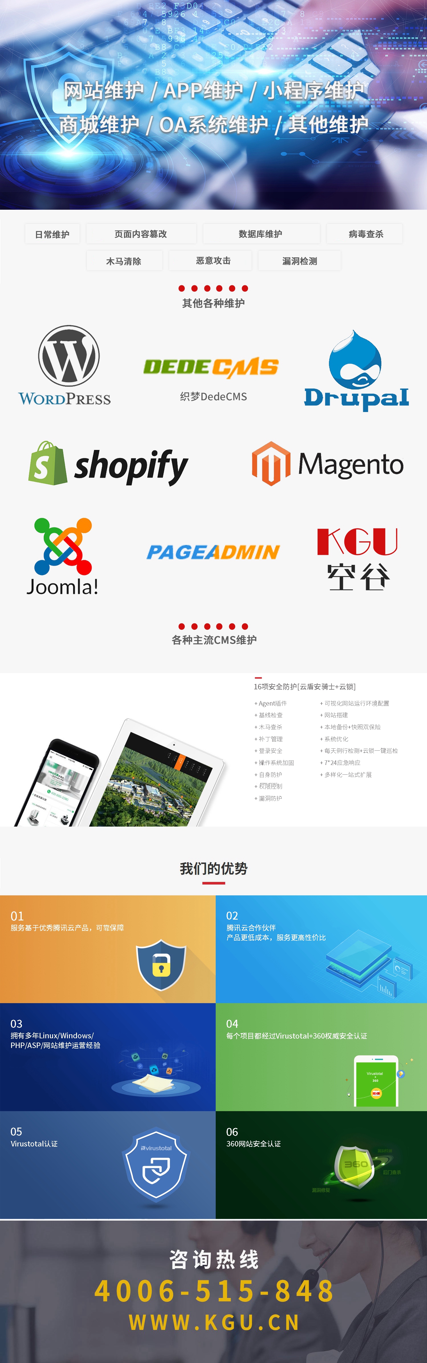 运维排障, 安全代维, WordPress, Drupal, 织梦DedeCMS, Shopify, 维护